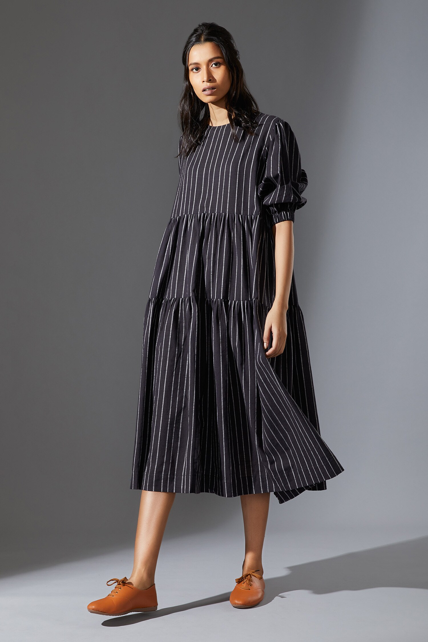 Vero Moda striped high neck midi dress in brown and black | ASOS