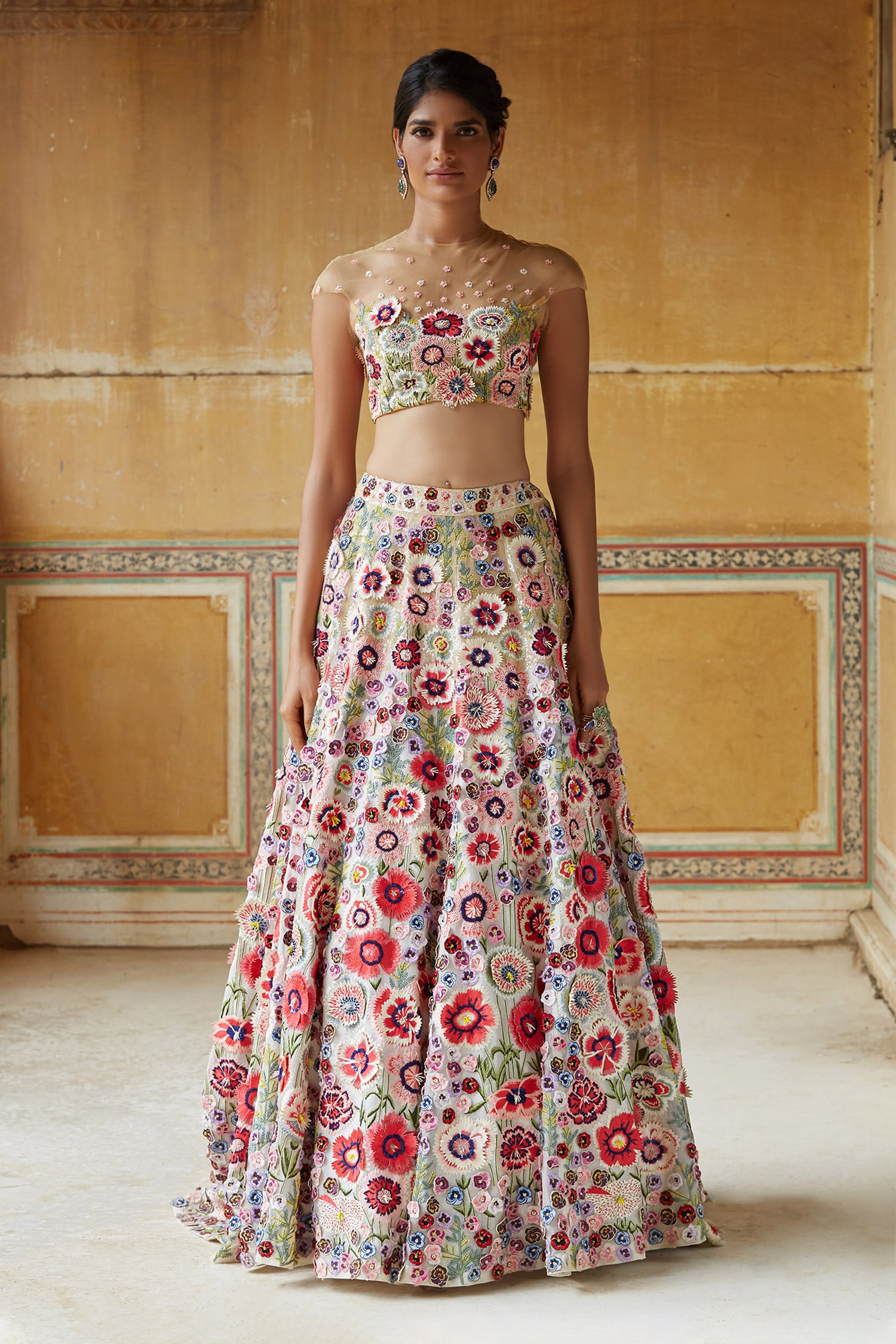 Buy White Lehenga Silk Organza Lining Embellished Crop Top And Set For Women By Rahul Mishra