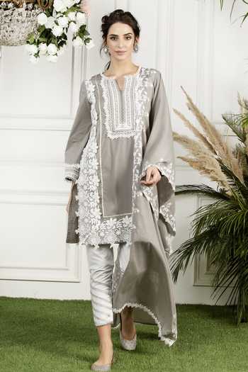MULMUL AMAYAH EMBROIDERED GATHERED KURTA-PANT & DUPATTA SET main image 1