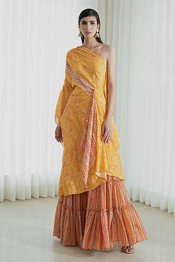 Tan Brown Embroidered Neck Kaftan With Sharara Women Plus Size Co-Ord Set