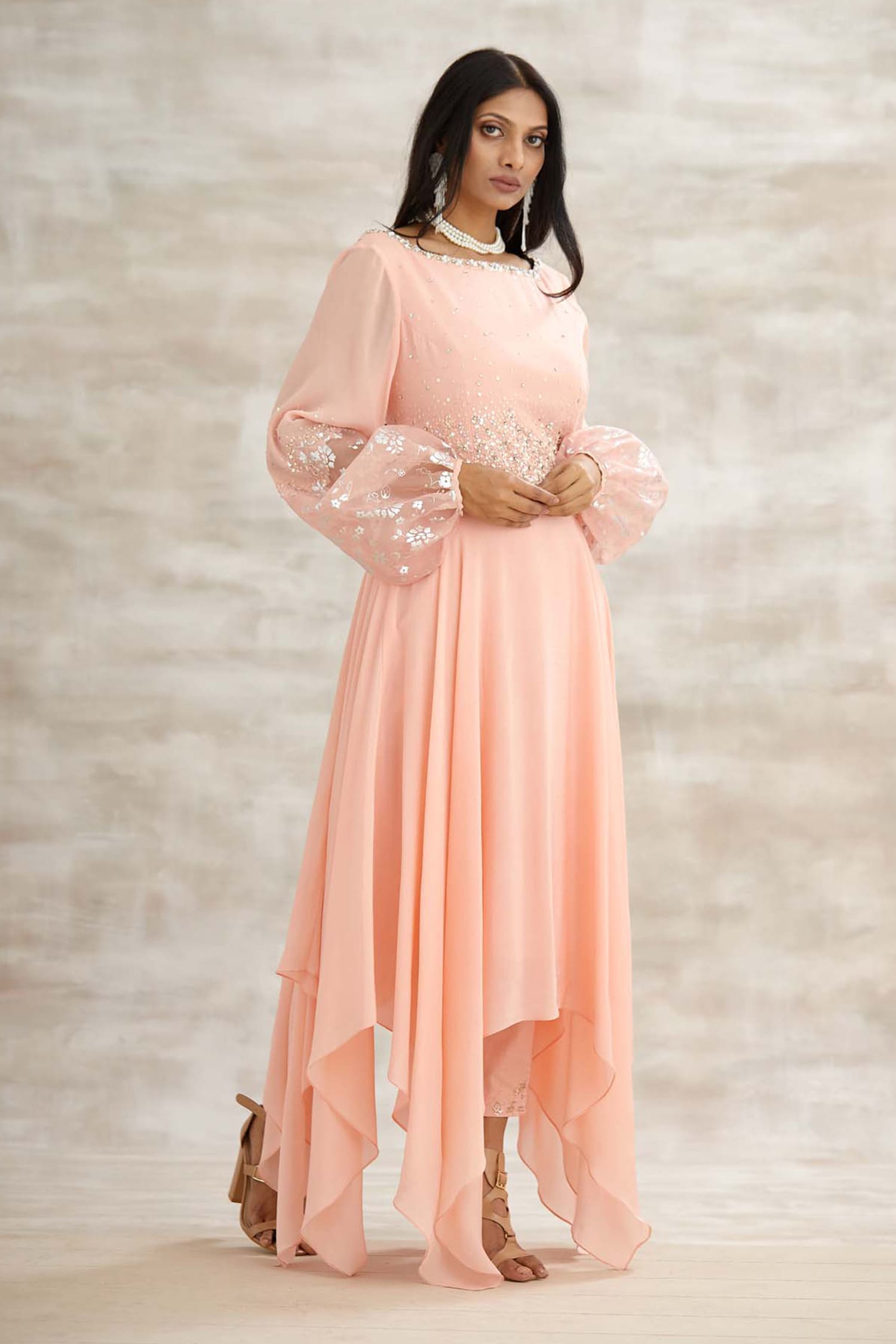 Soft Peach Tunic With Ankle Length Pants for women by Mandira Wirk