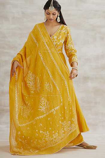 Women Navy Chanderi Foil Pocket Anarkali Skirt