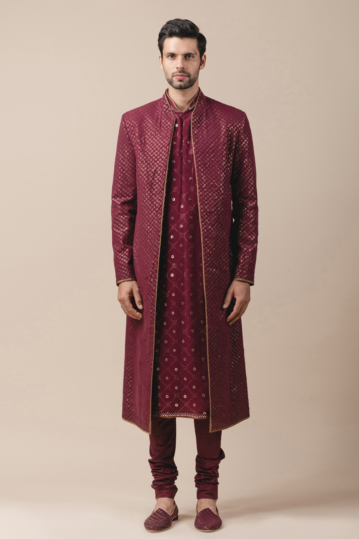 Buy Tarun Tahiliani Men Maroon Embroidered Sherwani And Kurta Set Online Aza Fashions