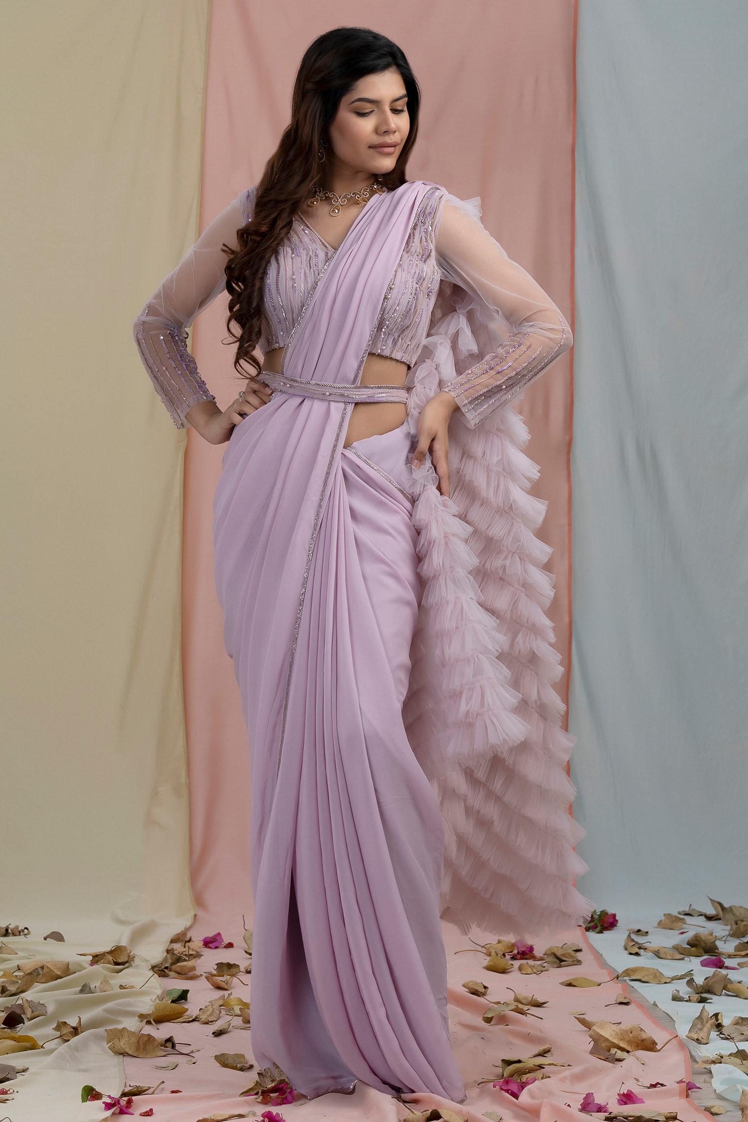 Light Purple Color Designer Silk Saree with Contrast Blouse - PreeSmA