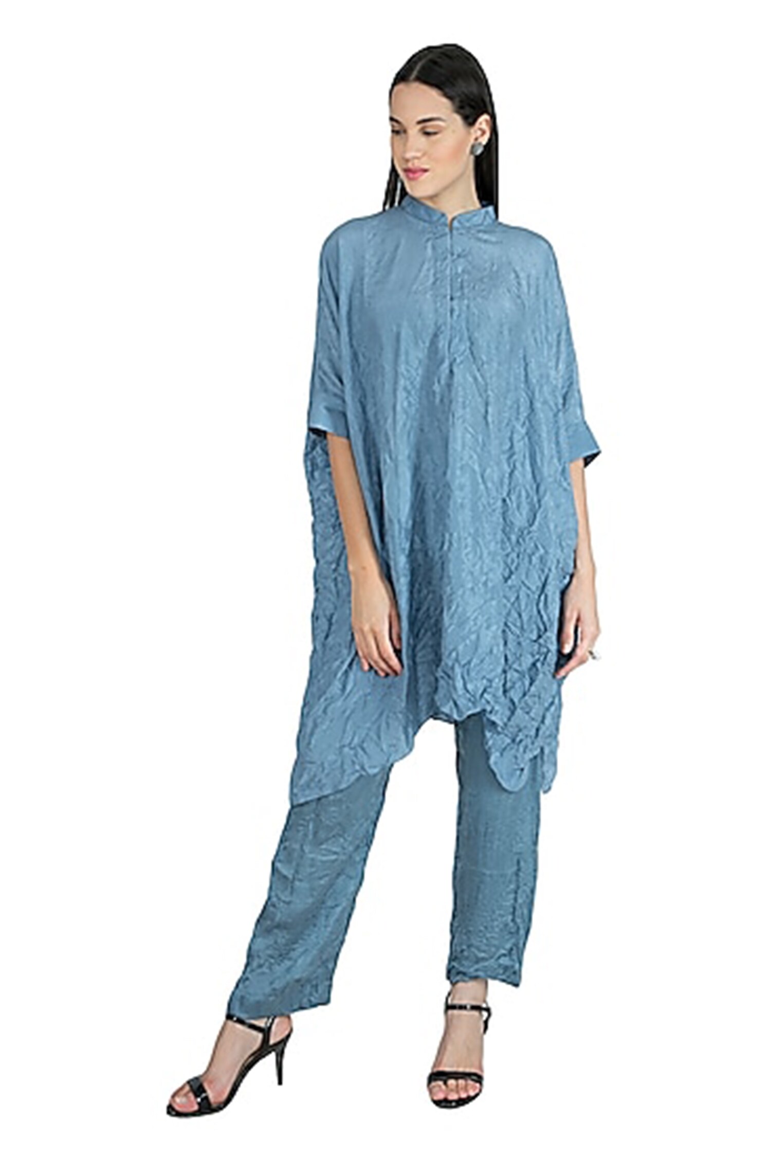 Buy Nineteen89 Blue Silk Kaftan Pant Set Online | Aza Fashions