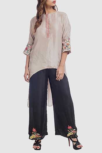 Barog Supima Cotton Beige Kurta with Palazzo Set