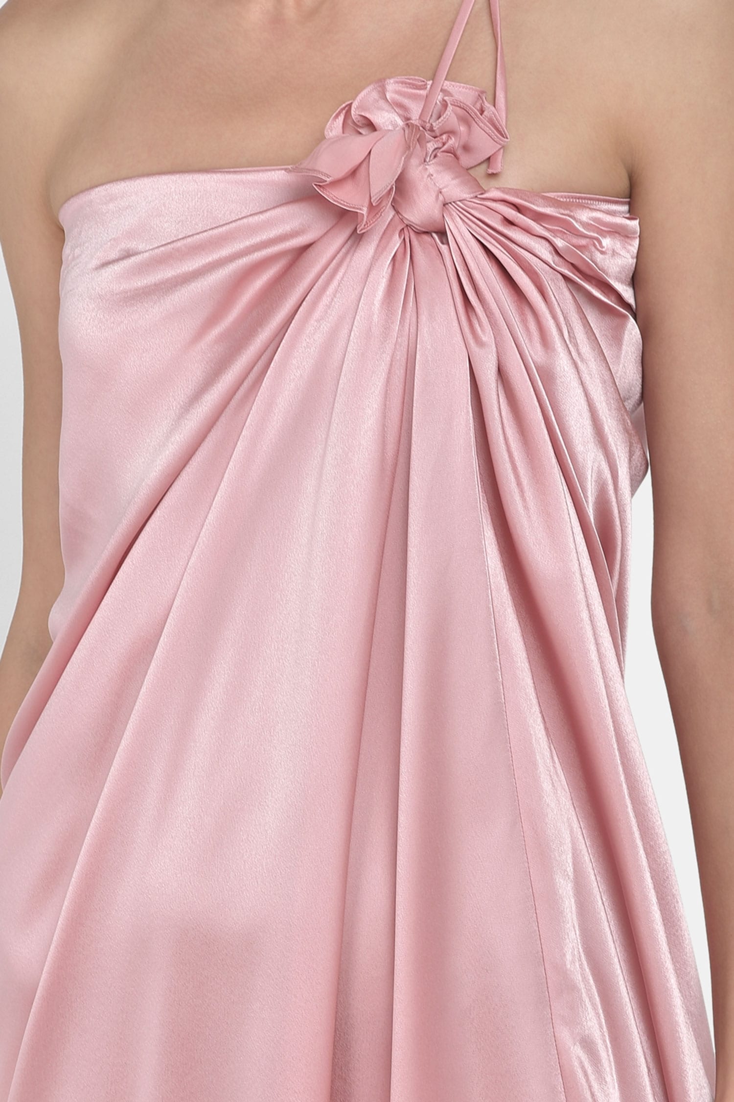Buy Pink Modal Satin Plain One Shoulder Rosie Ruched High Slit Dress For  Women by Aroka Online at Aza Fashions.
