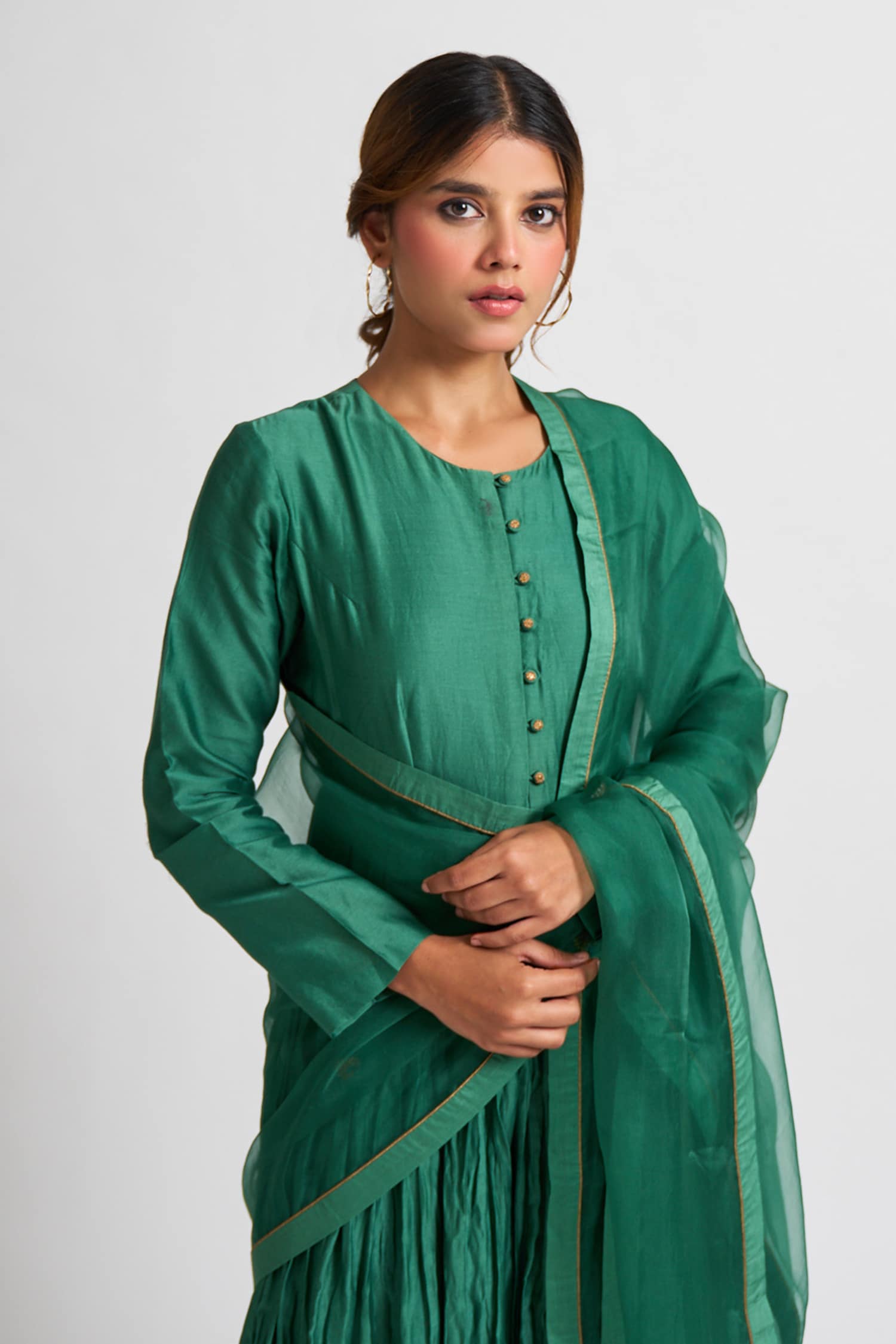 Benzer fern green chanderi silk anarkali/ladies suit