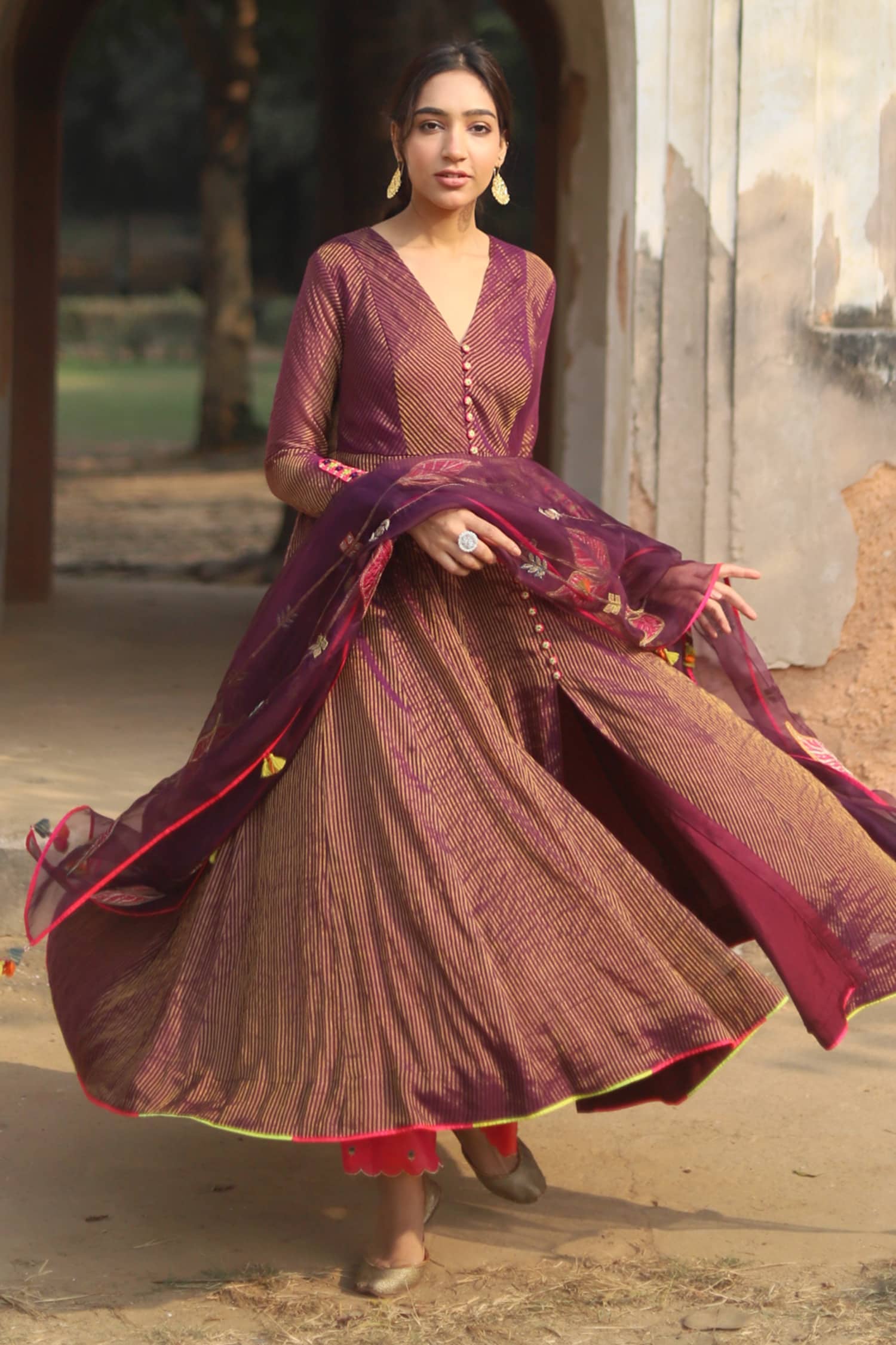 Buy Purple Kurta: Handwoven Tissue Chanderi; Pant: Silk; Anarkali Set ...