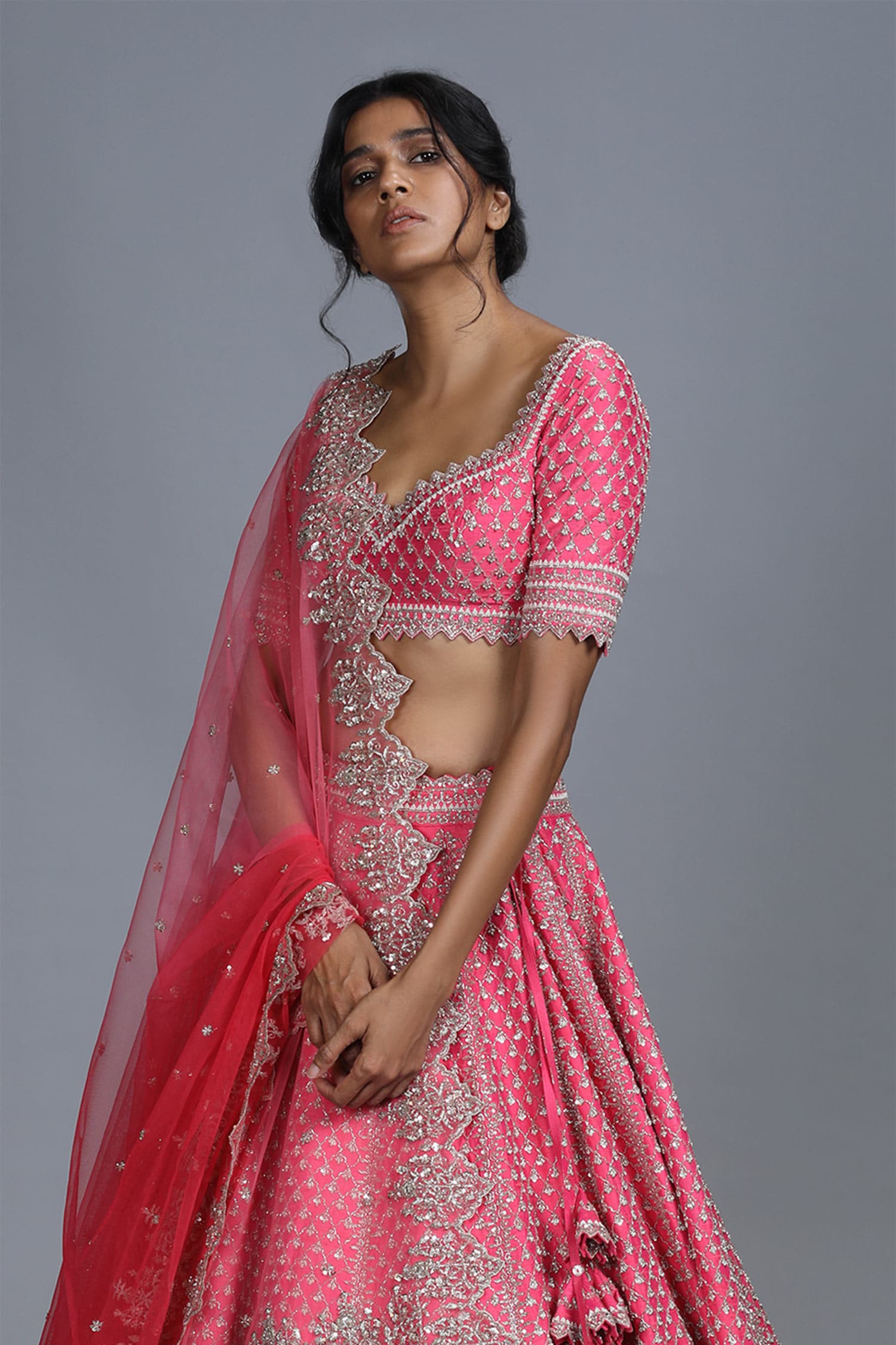 Aza - This dreamy pastel pink lehenga accentuated with floral motifs by Anushree  Reddy translates into magnificent grace and sublime elegance for the  new-age bride. Discover the designer's collection at the Aza