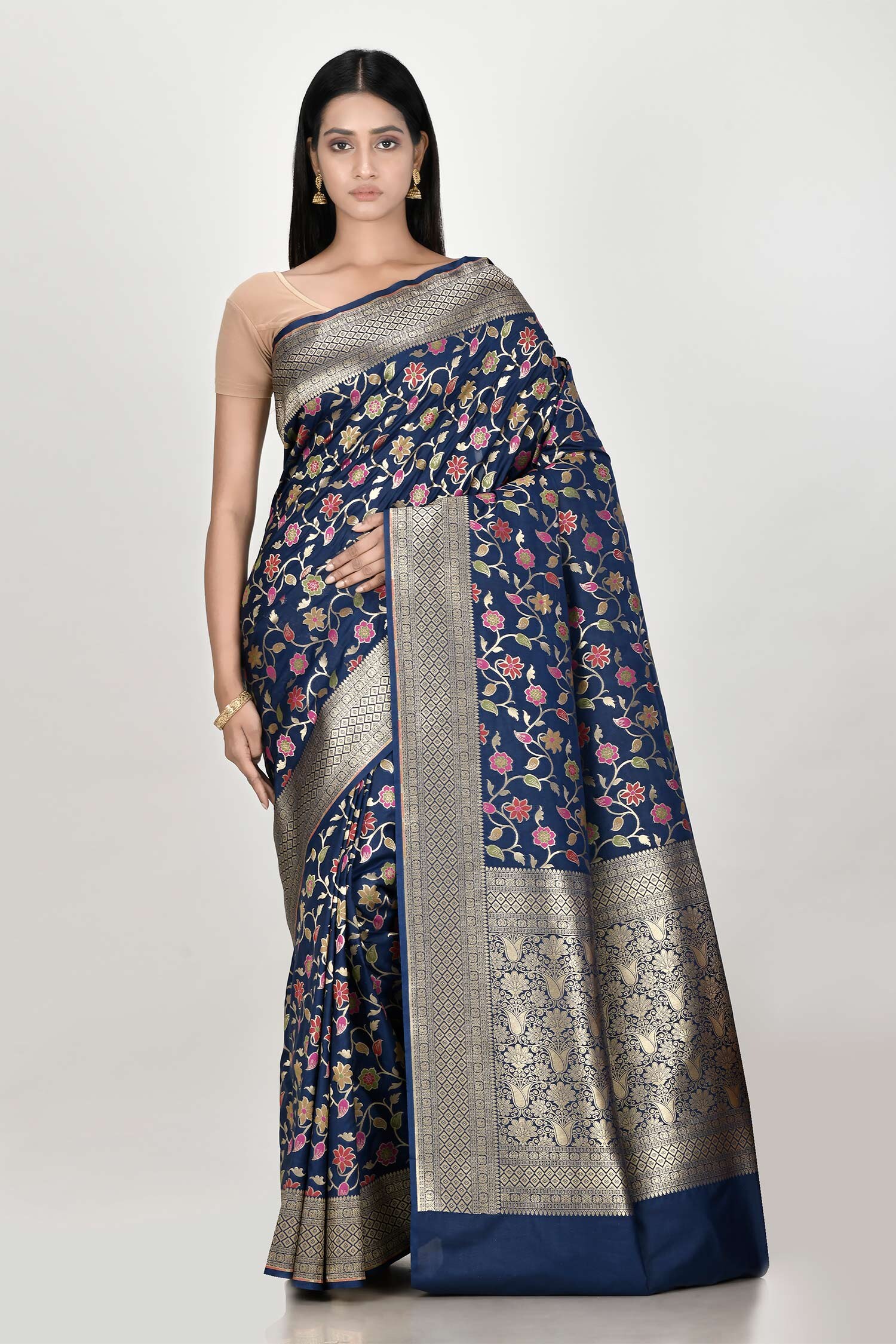 Nazaakat by Samara Singh Blue Banarasi Silk Minedar Saree For Women