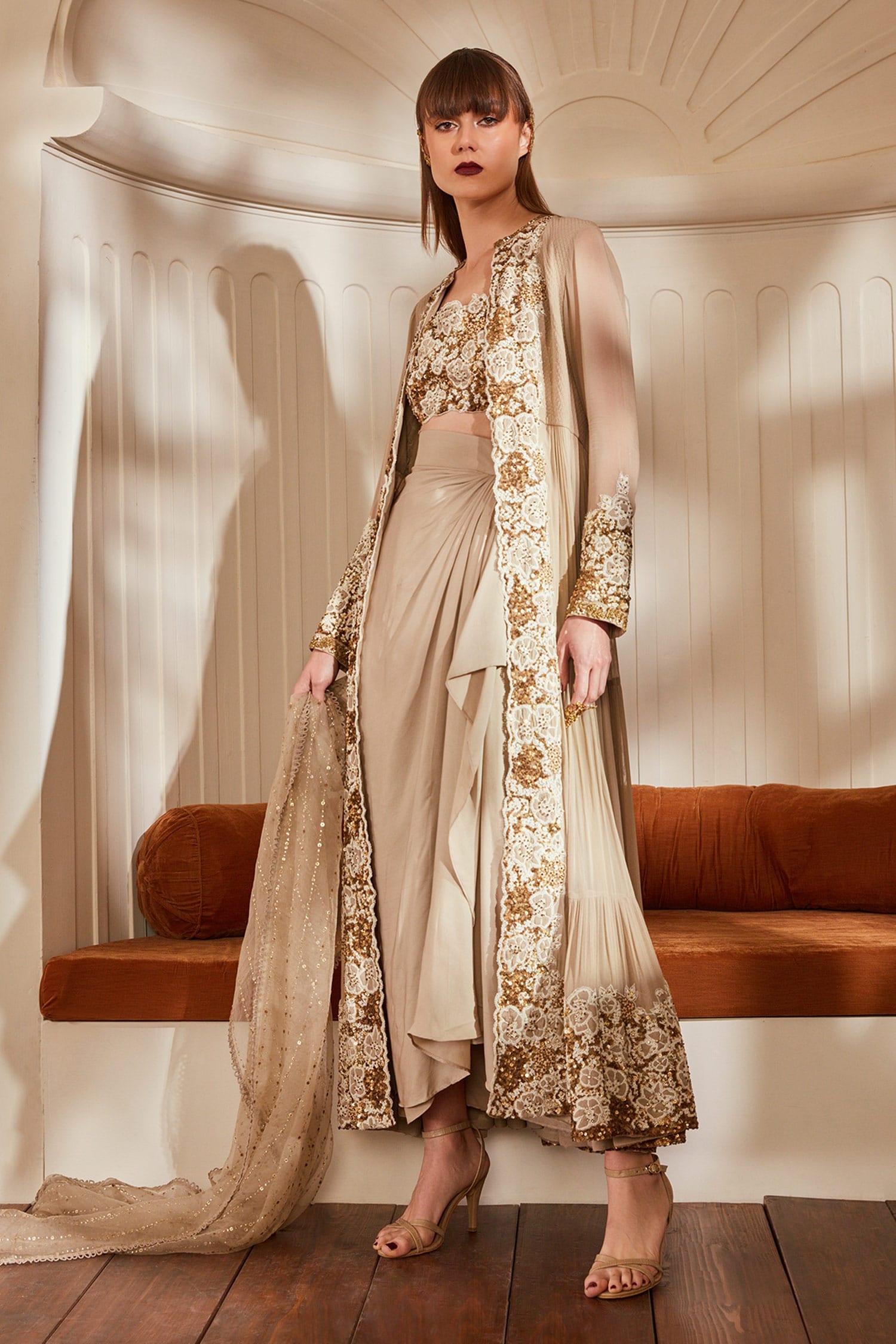 Buy Nikita Mhaisalkar White Embroidered Jacket And Kurta Set Online