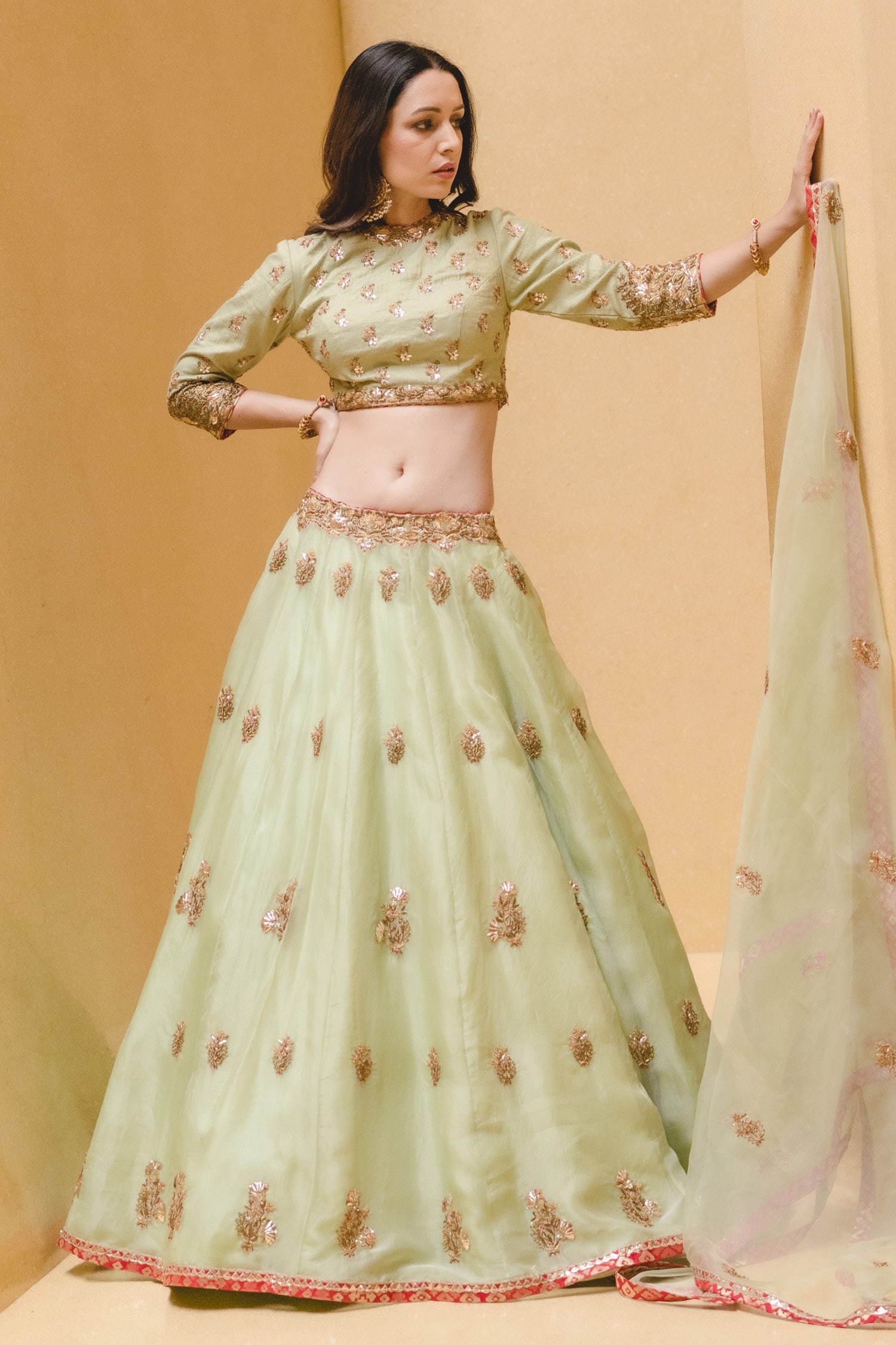 Buy Green Lehenga And Dupatta Organza Blouse Banarasi Bridal Set For Women By Nitika Gujral 6671