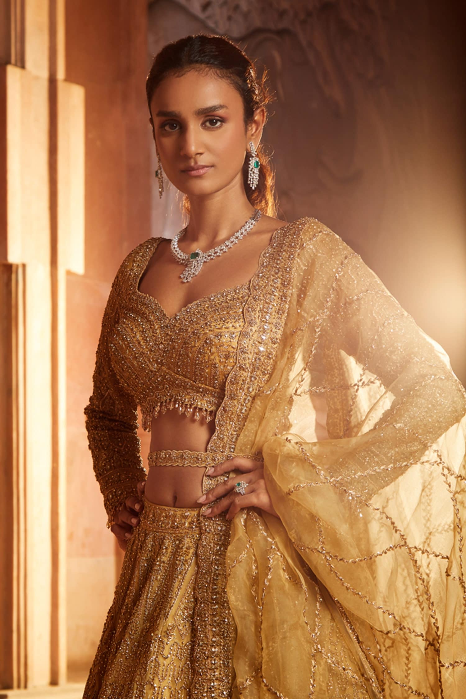 Urvashi Rautela Dons A Bridal Look, Stuns In A Golden-Hued Lehenga 'Choli'  With Heavy Jewellery