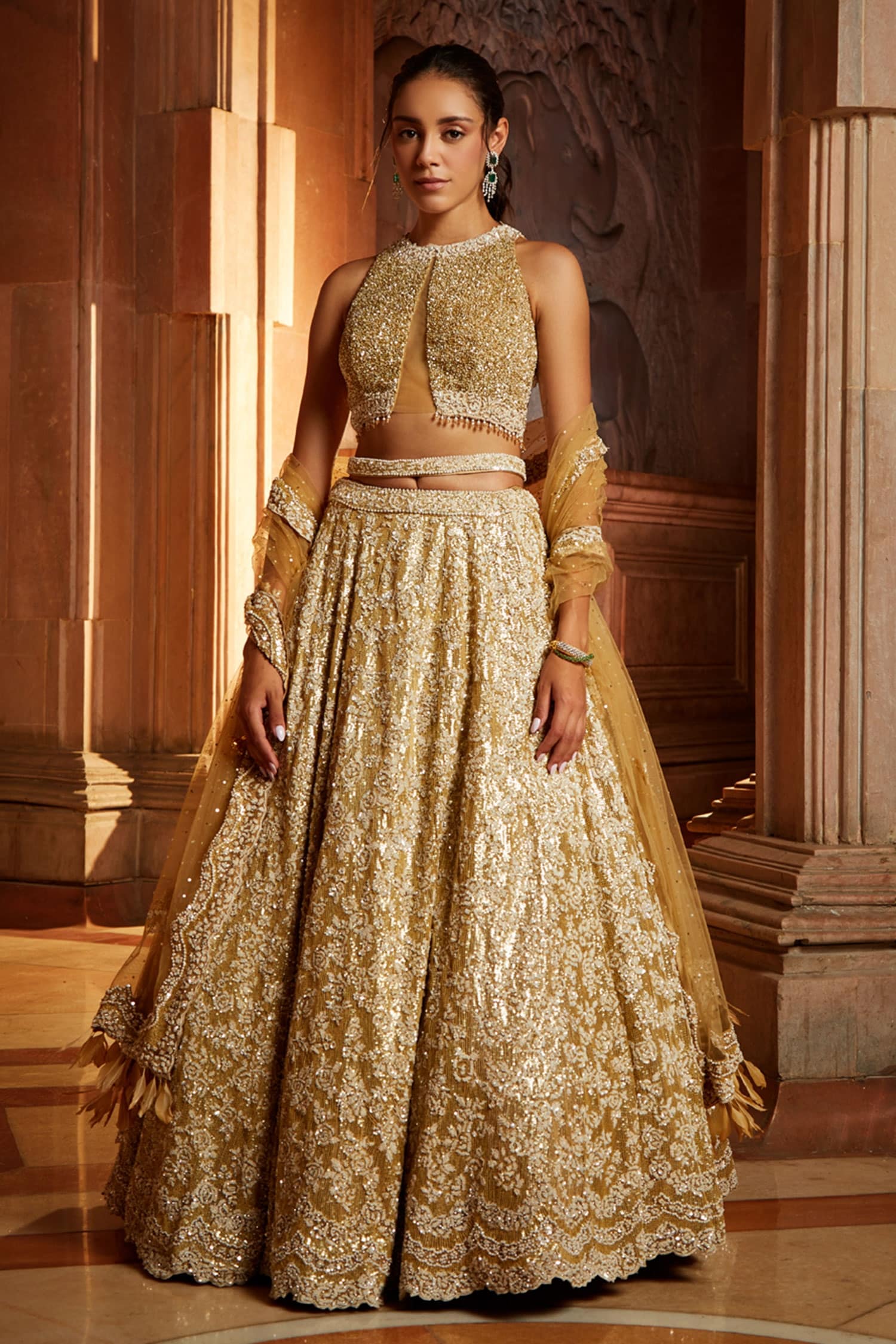 Prettiest Golden Bridal Lehengas for Day Wedding! | Latest bridal lehenga  designs, Latest bridal lehenga, Bridal outfits