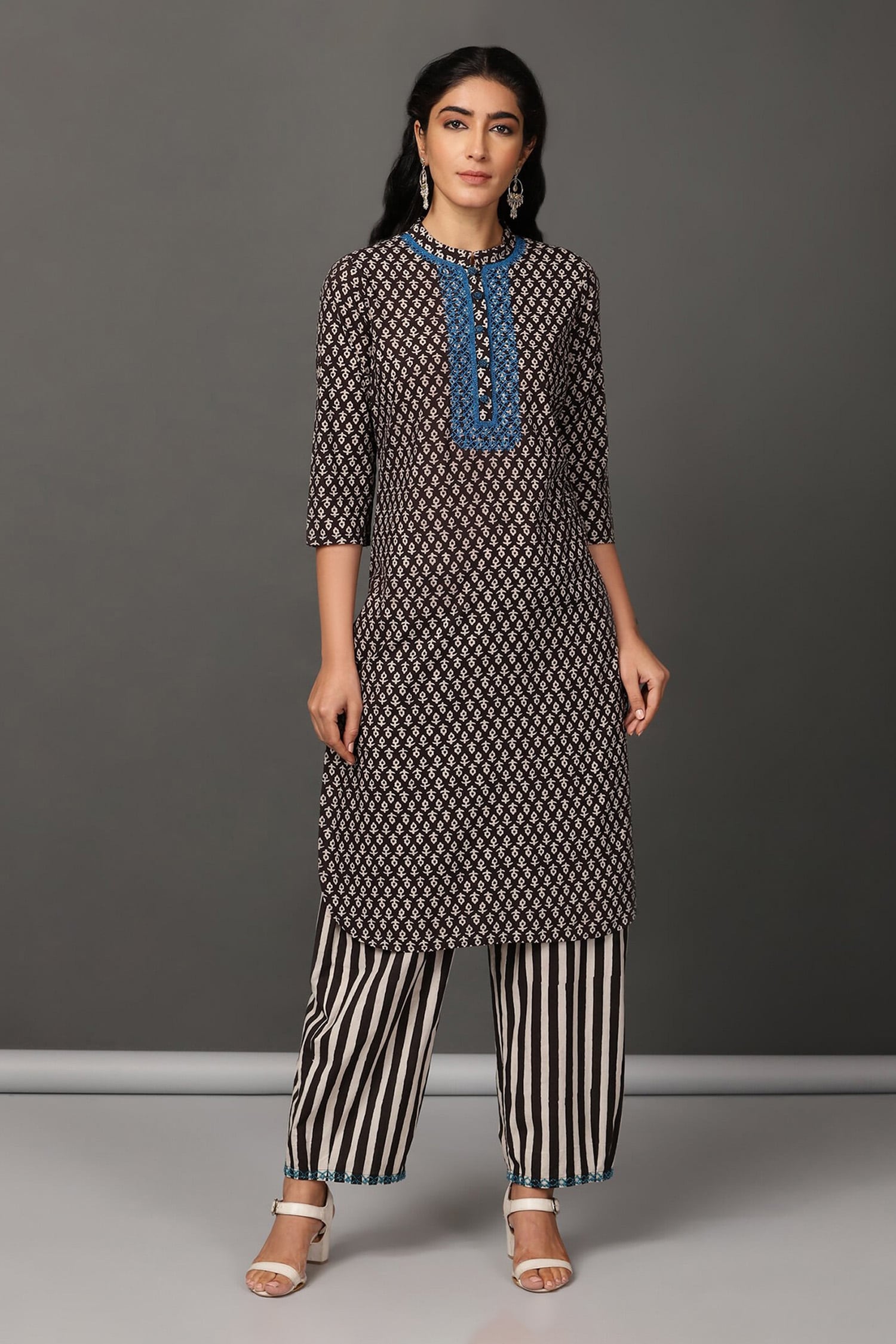 Buy Black Semi Stretch Embellished Shirt Collar And Pant Set For Women by  Amani Online at Aza Fashions.