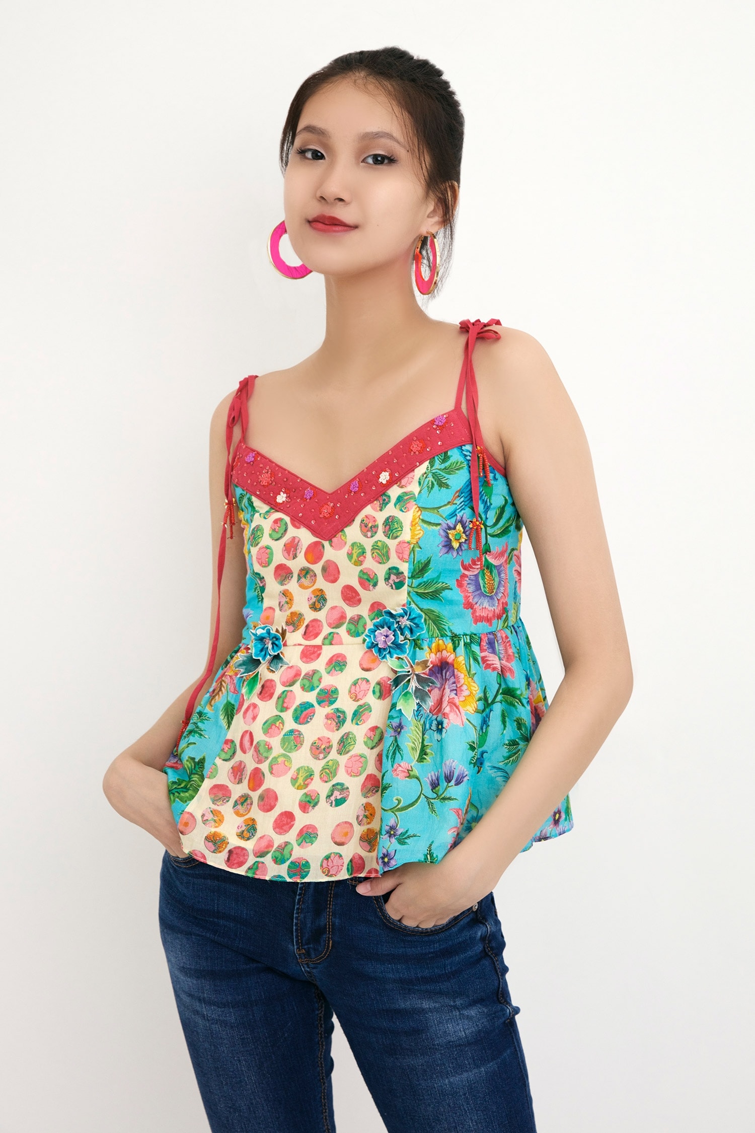 Buy White Cotton V Neck Embroidered Cami Top For Women by Nika by Nikasha  Online at Aza Fashions.