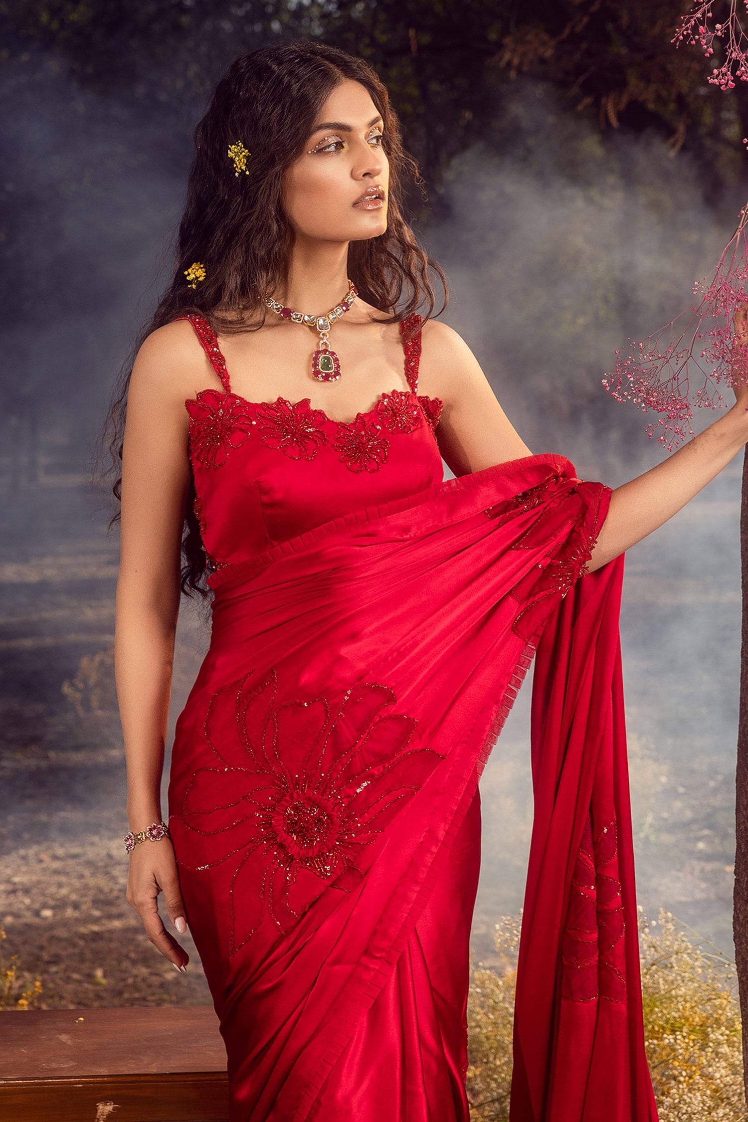 Niyaika - Red Saree with Bralette Blouse