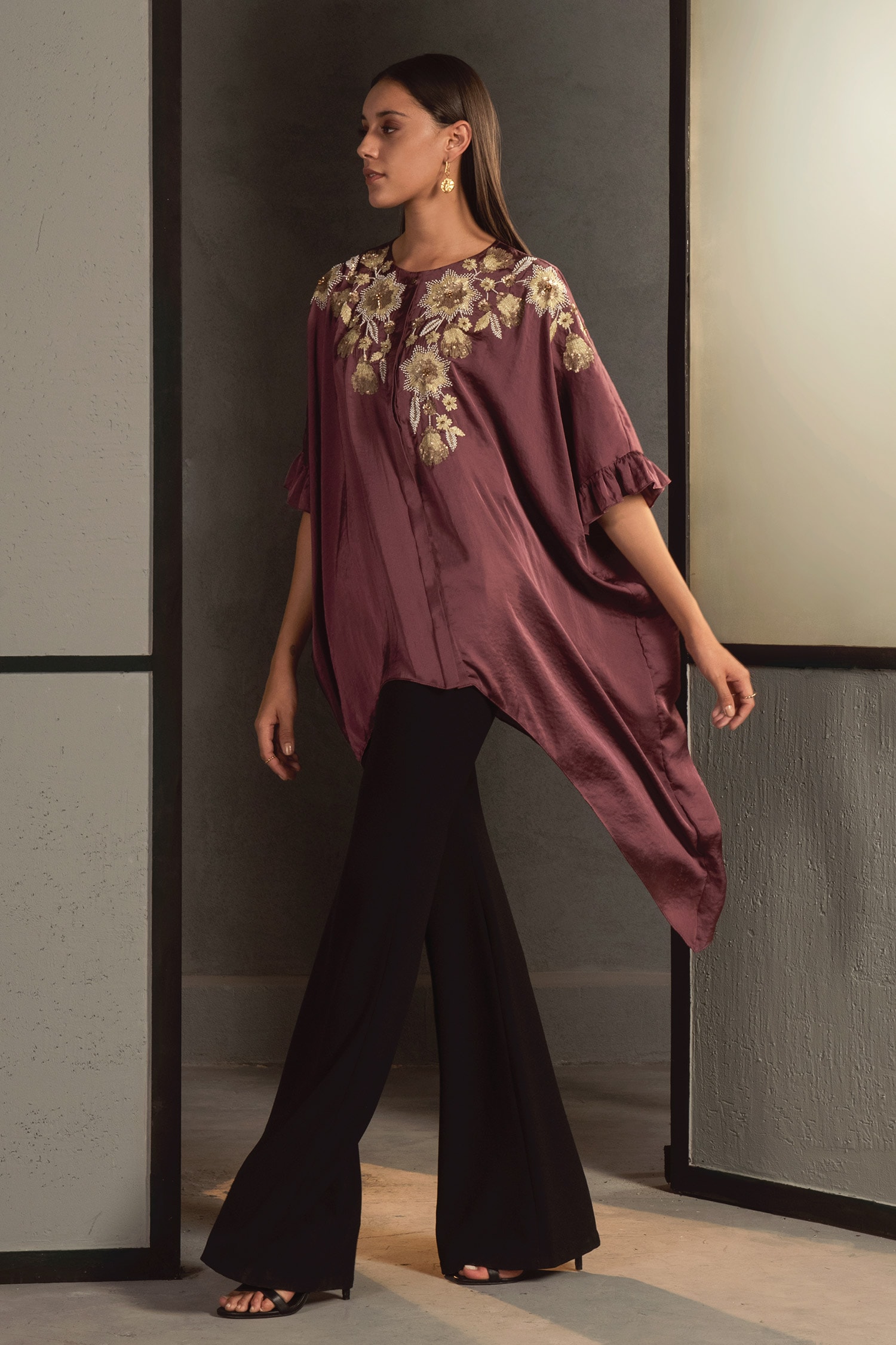 Buy Namrata Joshipura Purple Sandwash Asymmetric Top Online | Aza Fashions