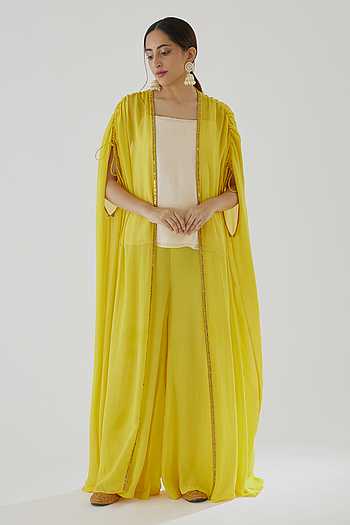 Printed Georgette Sharara Set With Long Cape