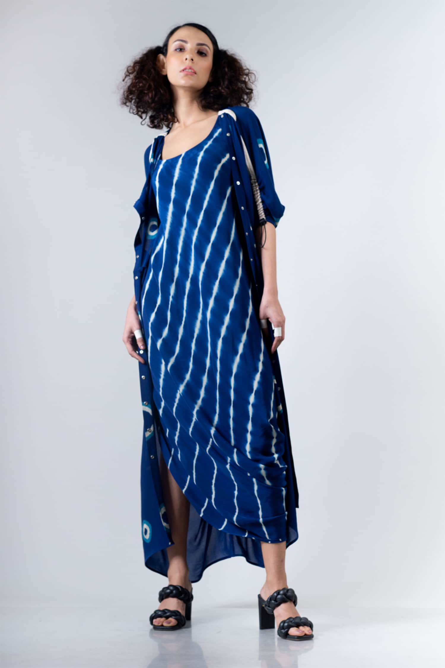 Buy Nupur Kanoi Blue Crepe Leheriya Print Dress Online | Aza Fashions