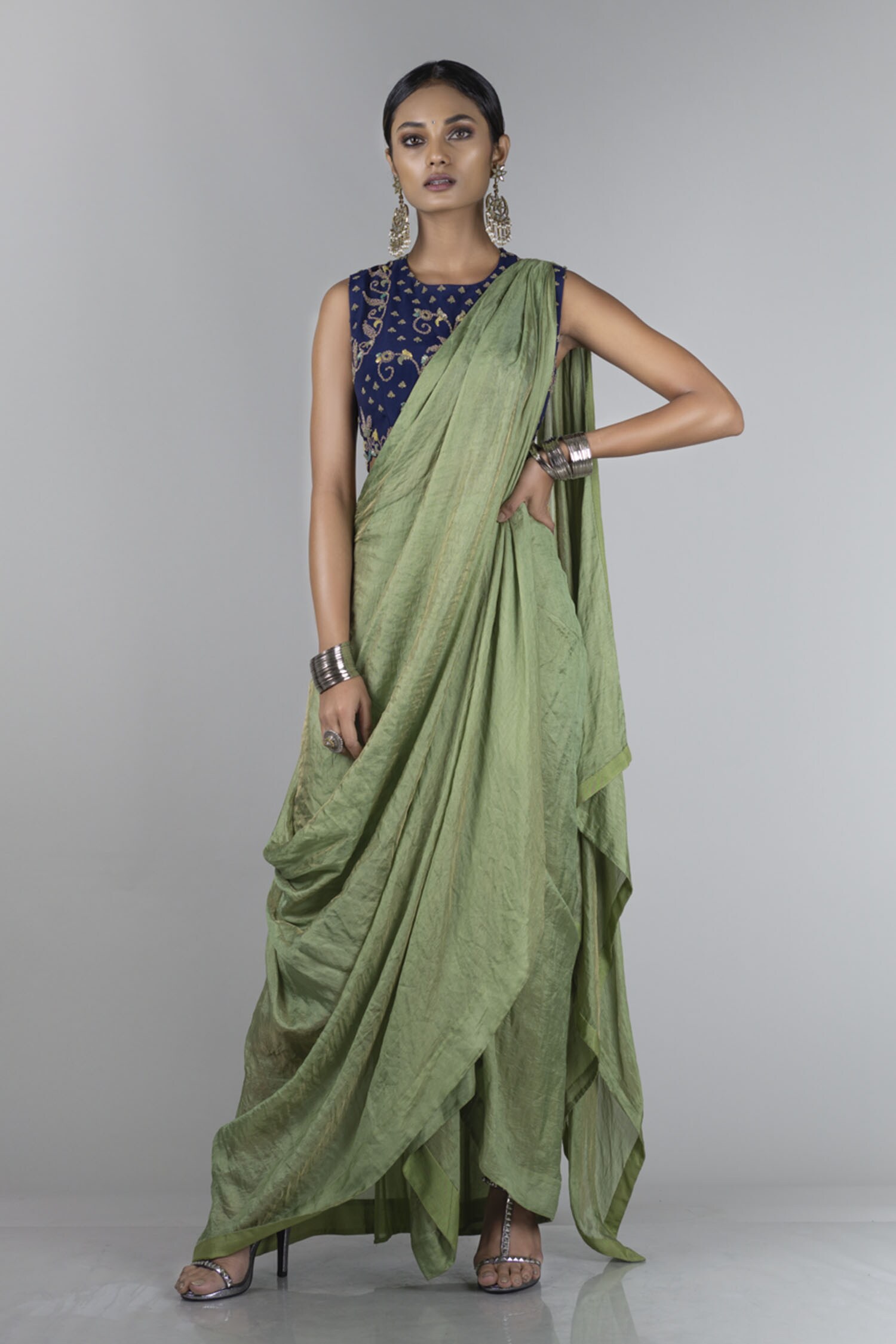 Buy Shrithi Fashion Fab Dhoti Styled Pre Stitched Saree with Unstitched  Blouse online