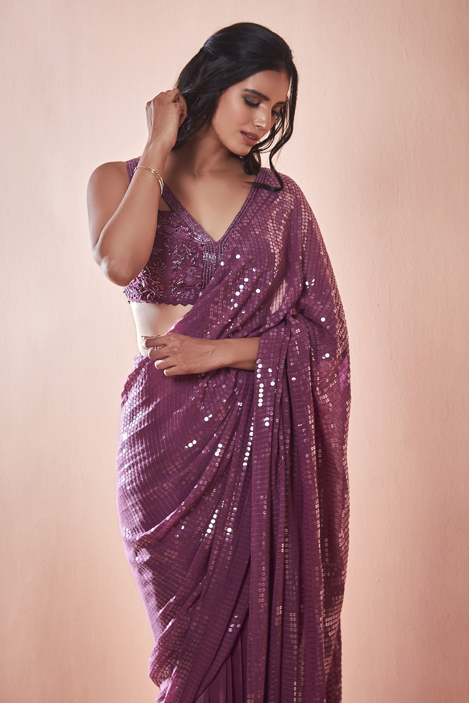 Purple Embroidered Pallu Lycra Saree 4951SR13