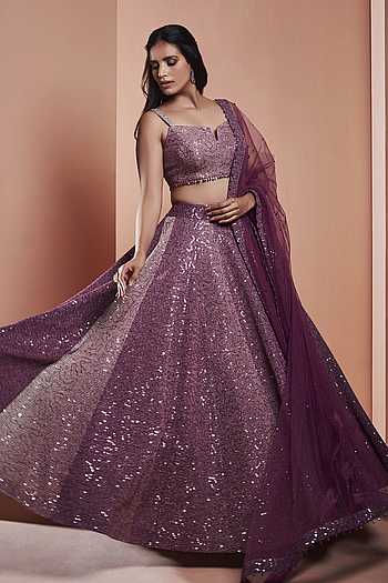 Buy Niamh By Kriti Purple Lycra Net Sequin Work Lehenga Set Online | Aza  Fashions