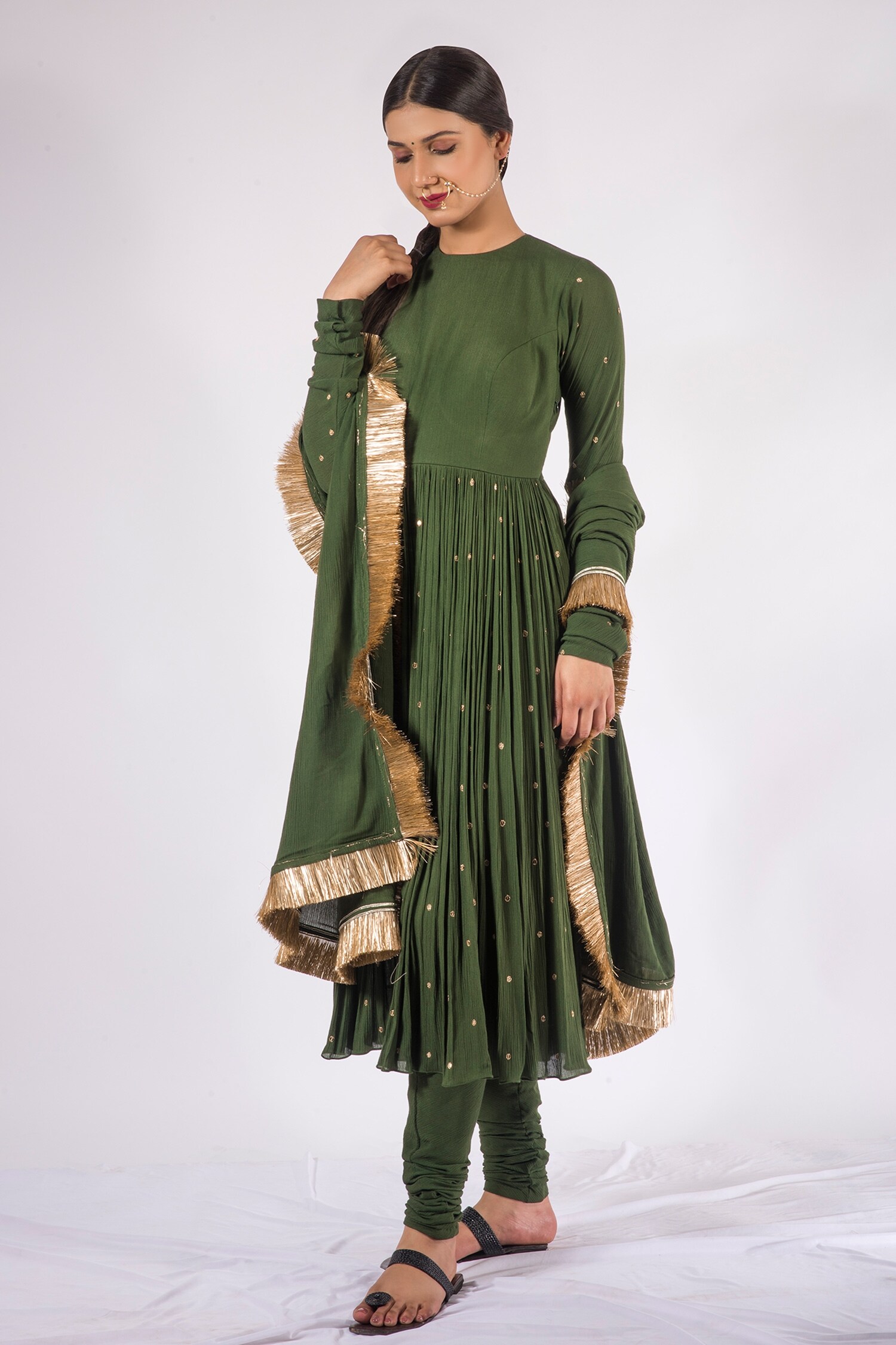Buy Ikshita Choudhary Green Fringe Dupatta Online Aza Fashions
