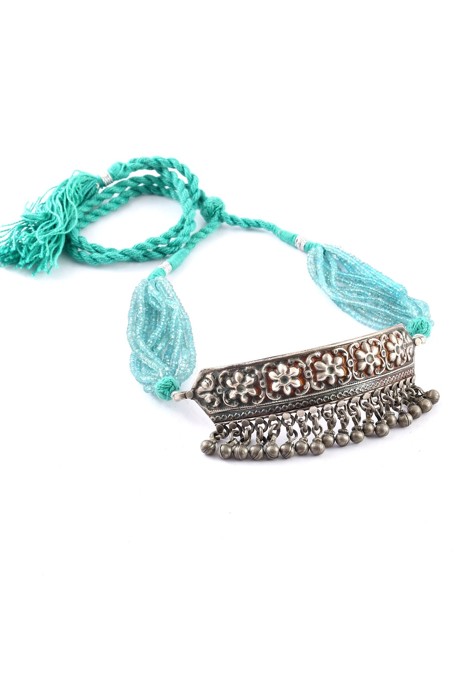 Buy Silver Plated Floral Carved And Thread Choker by Noor Online at Aza ...