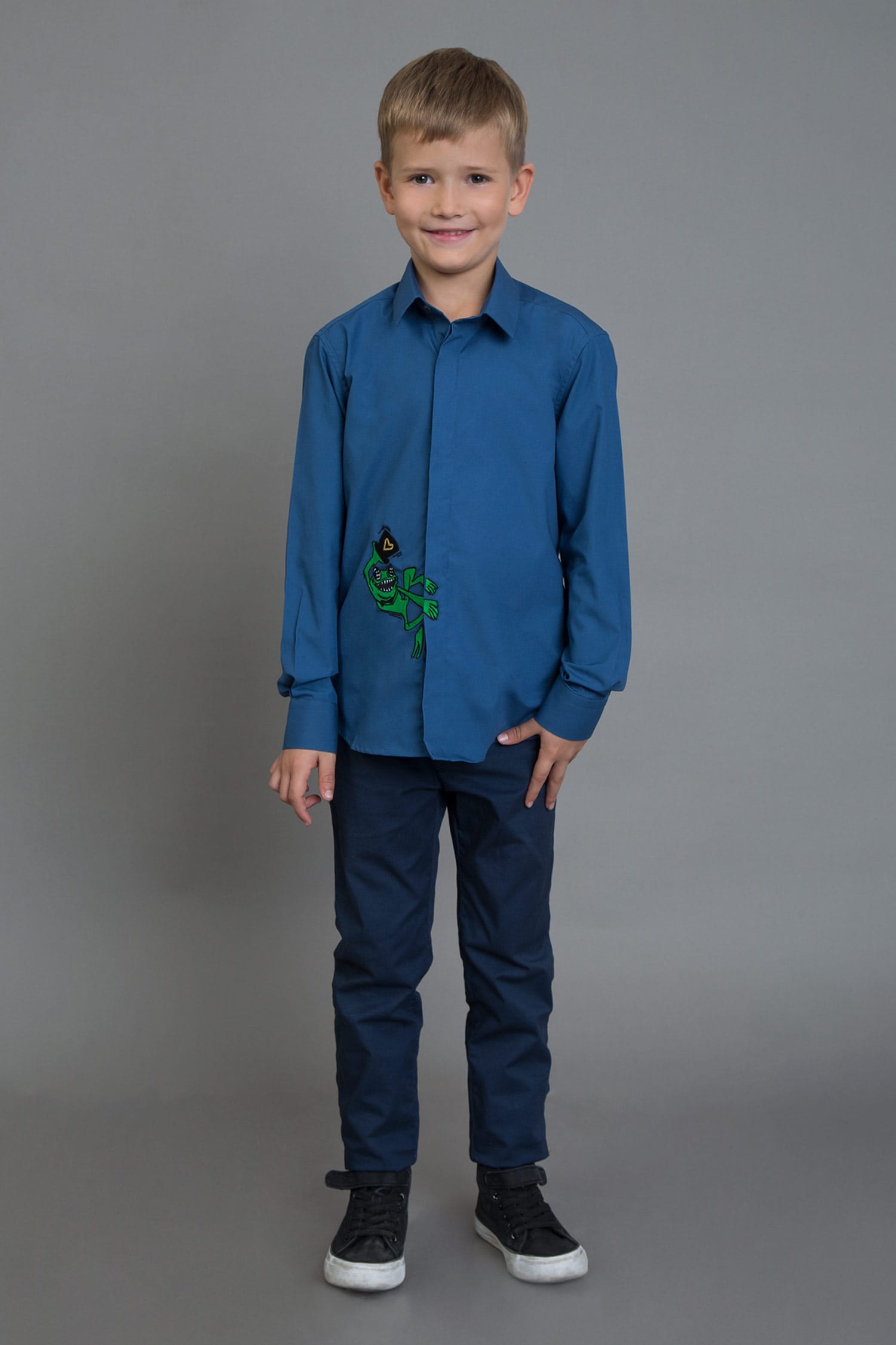 Buy Noonoo- Kids Blue Embroidered Shirt For Boys Online | Aza Fashions