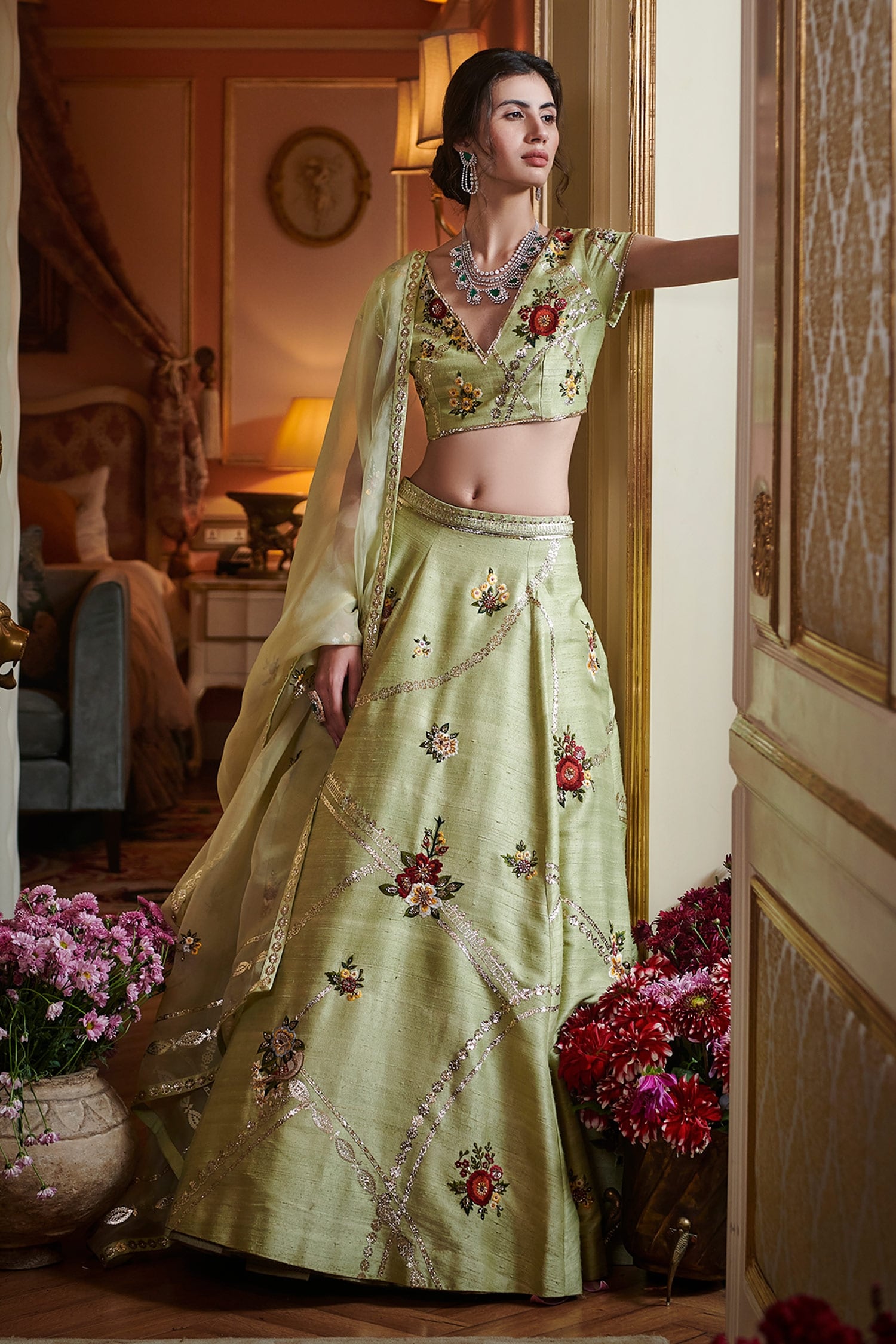 mesmerizing green colour lehenga – Cygnus Fashion