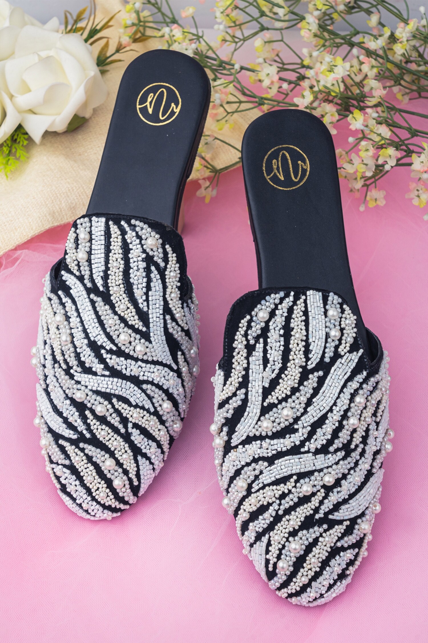 Buy Black Embroidered Hand Mules by NR BY NIDHI RATHI Online at Aza ...