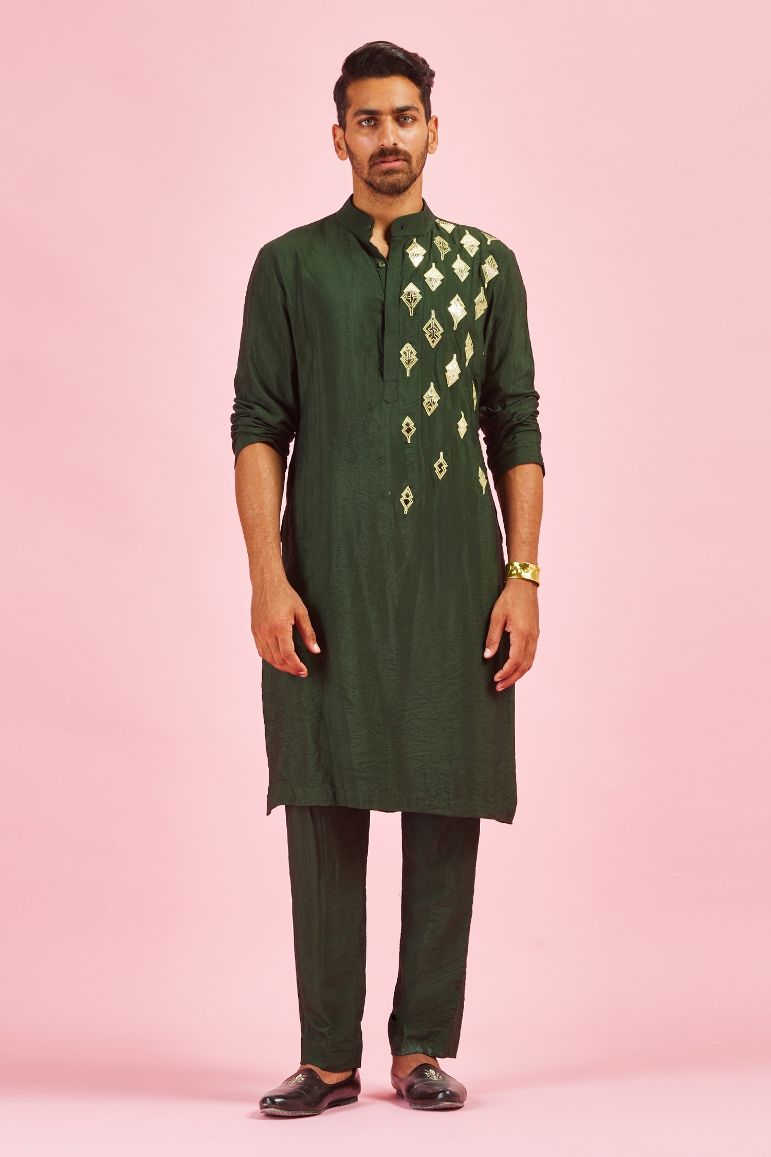 Buy DiyaRajvvir Green Cotton Silk Embroidered Kurta Online Aza Fashions