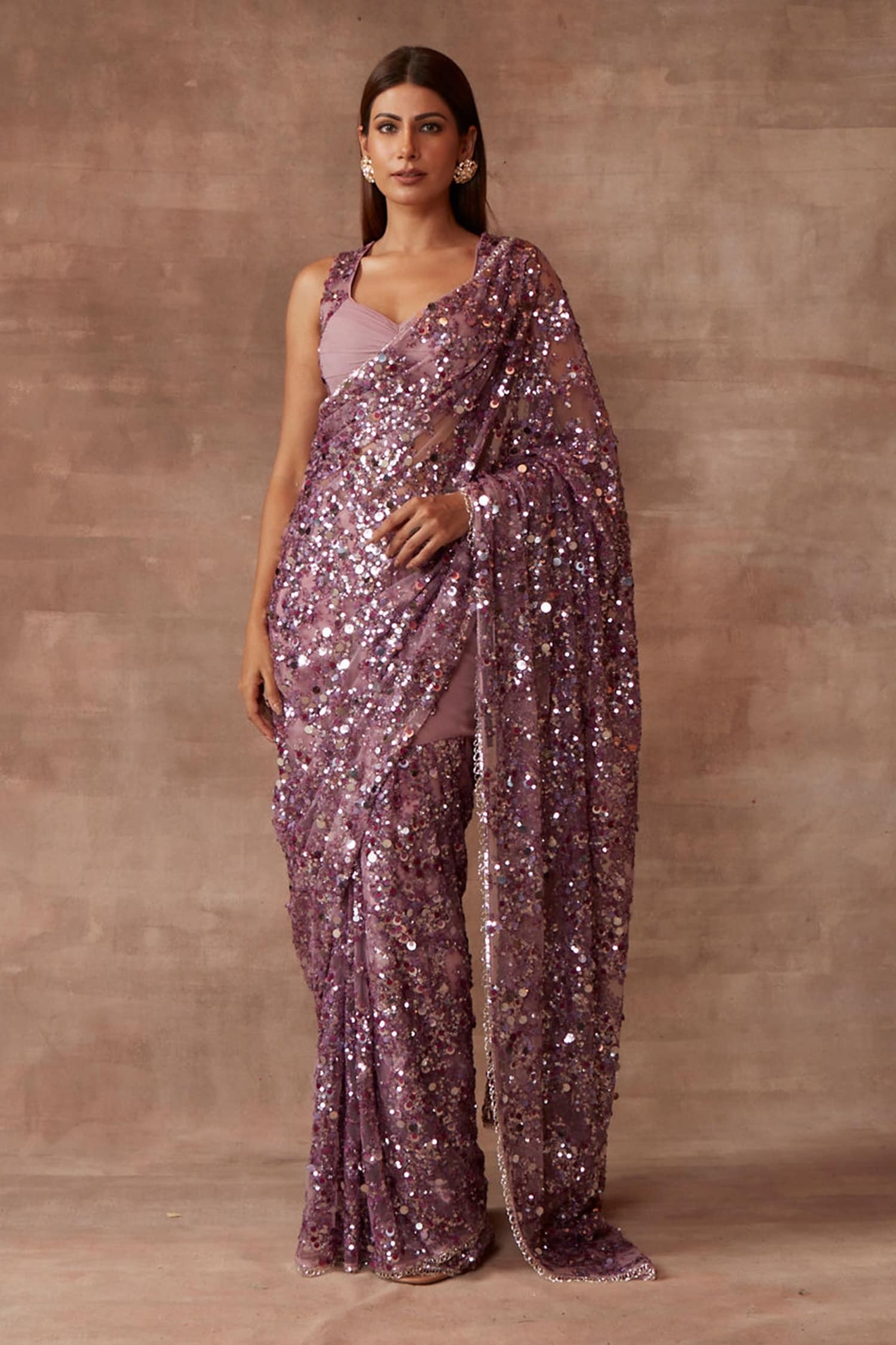 Shop Purple Sequin Saree Blouse Online in USA with Mirror Work Lace – Pure  Elegance