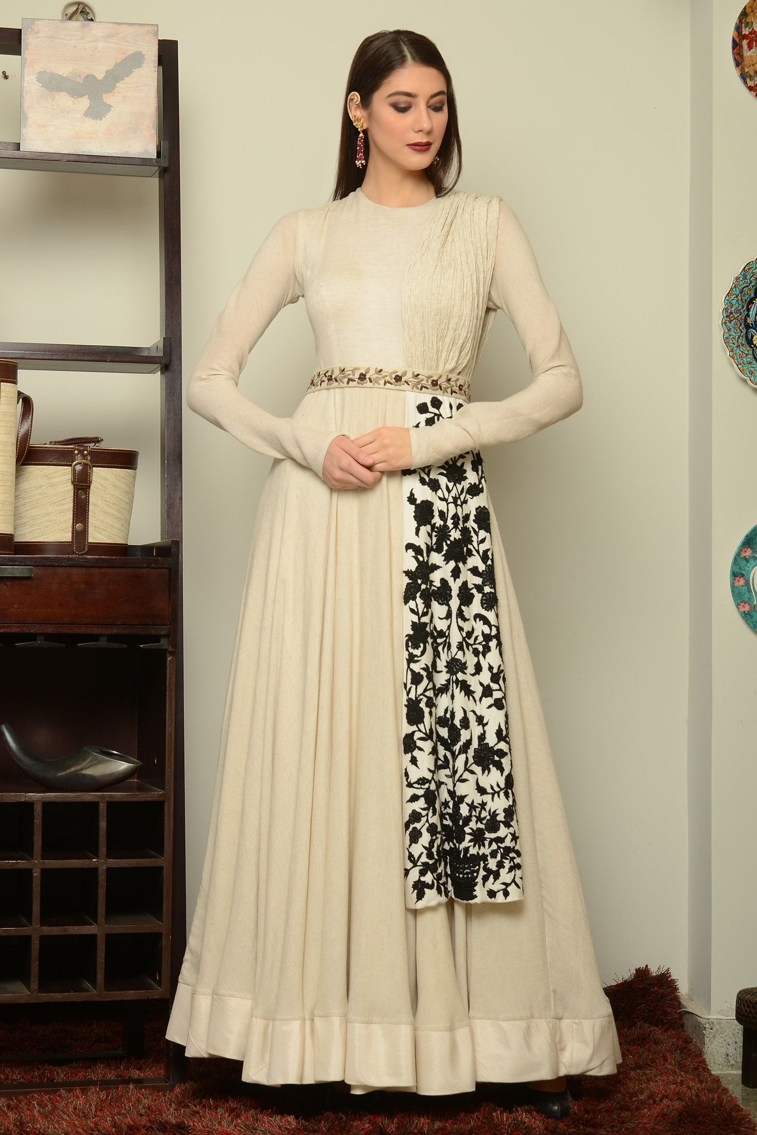 White Anarkali Style Gown With Readymade Koti