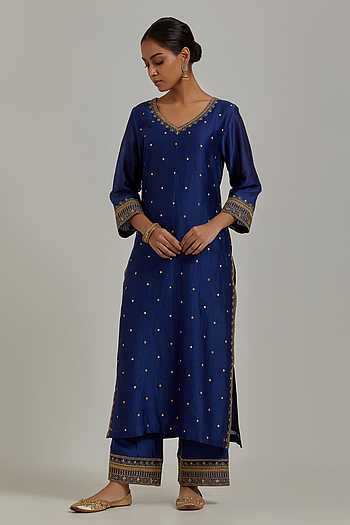 Blue Chanderi Silk Kurta Set With Dupatta