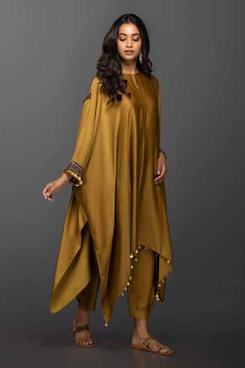 Brown Moti Embroidered Kurta Pant Set