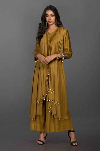Women's Yellow Cotton Silk Embroidered Straight Kurta Pant With Dupatta main image 0