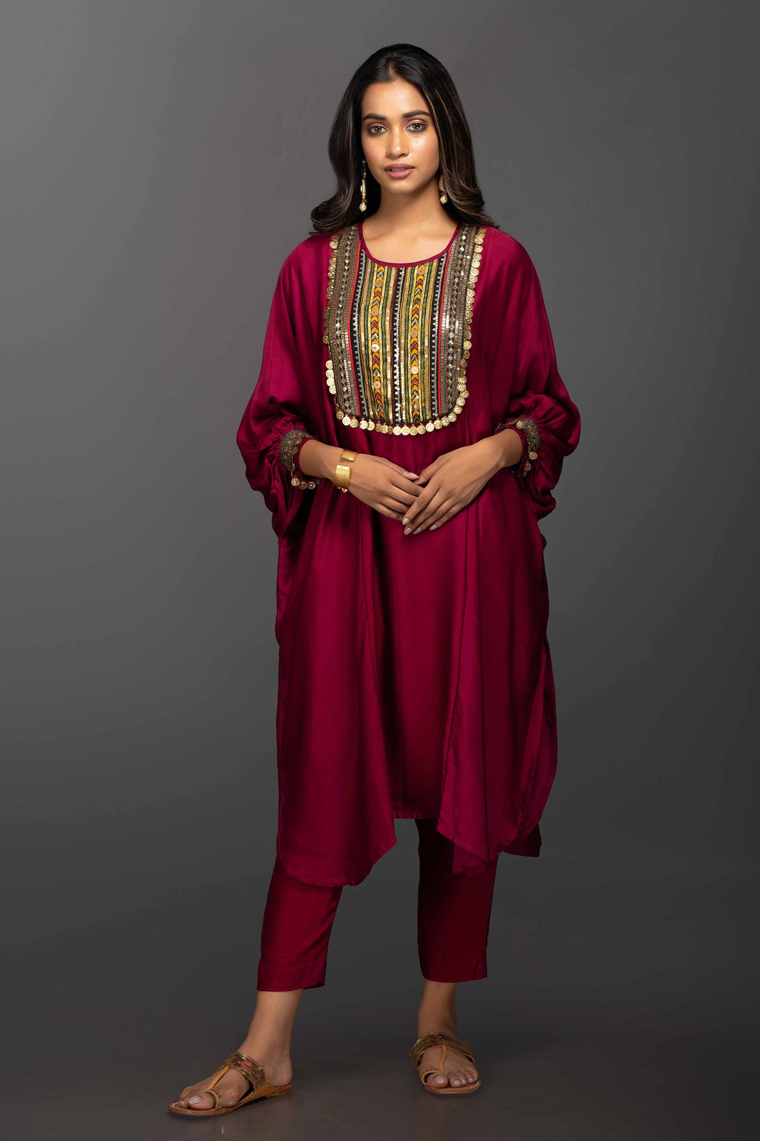 Buy Pink Satin Silk Embroidery Round Kurta And Pant Set For Women by ...