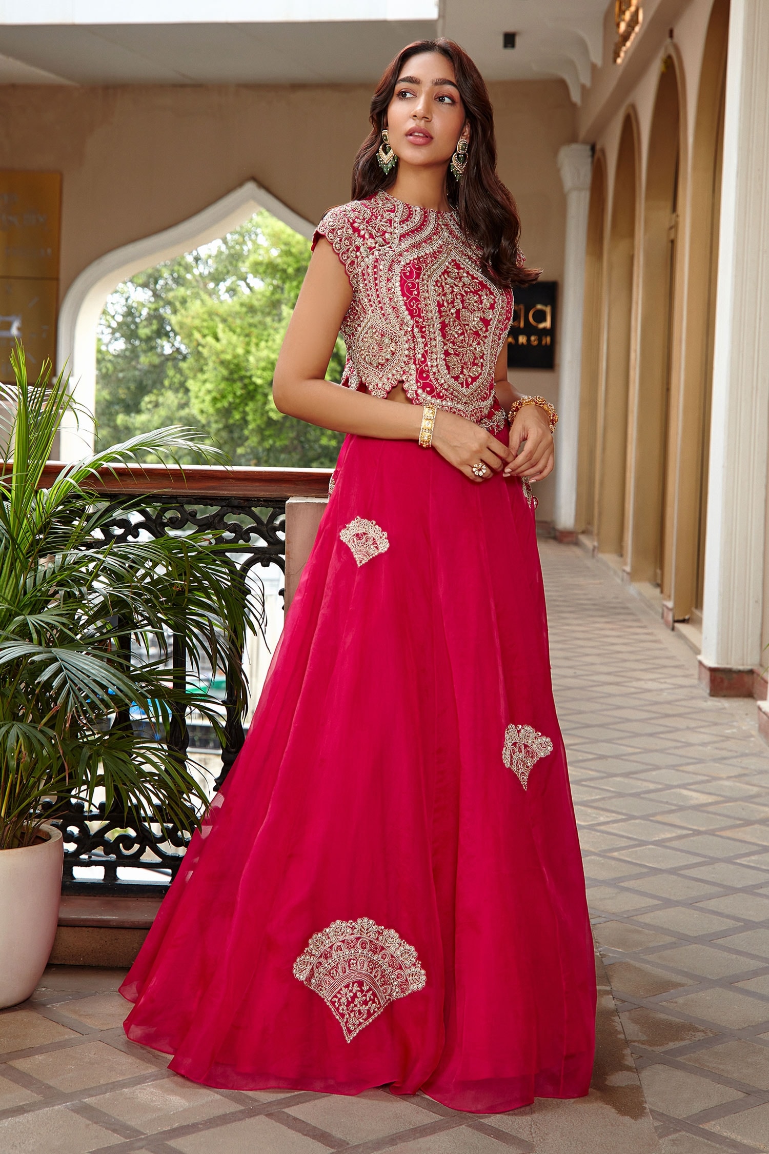 Buy Pink Organza Embroidery Zardozi Round Lehenga Set For Women by Osaa ...