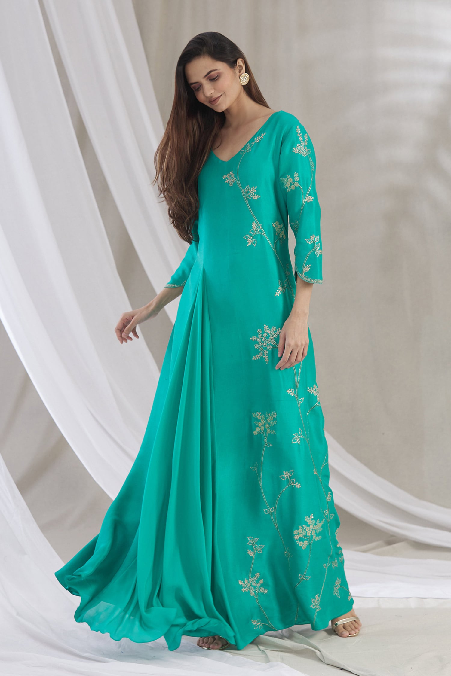 Buy Osaa by Adarsh Green Embroidered Silk Dress Online | Aza Fashions