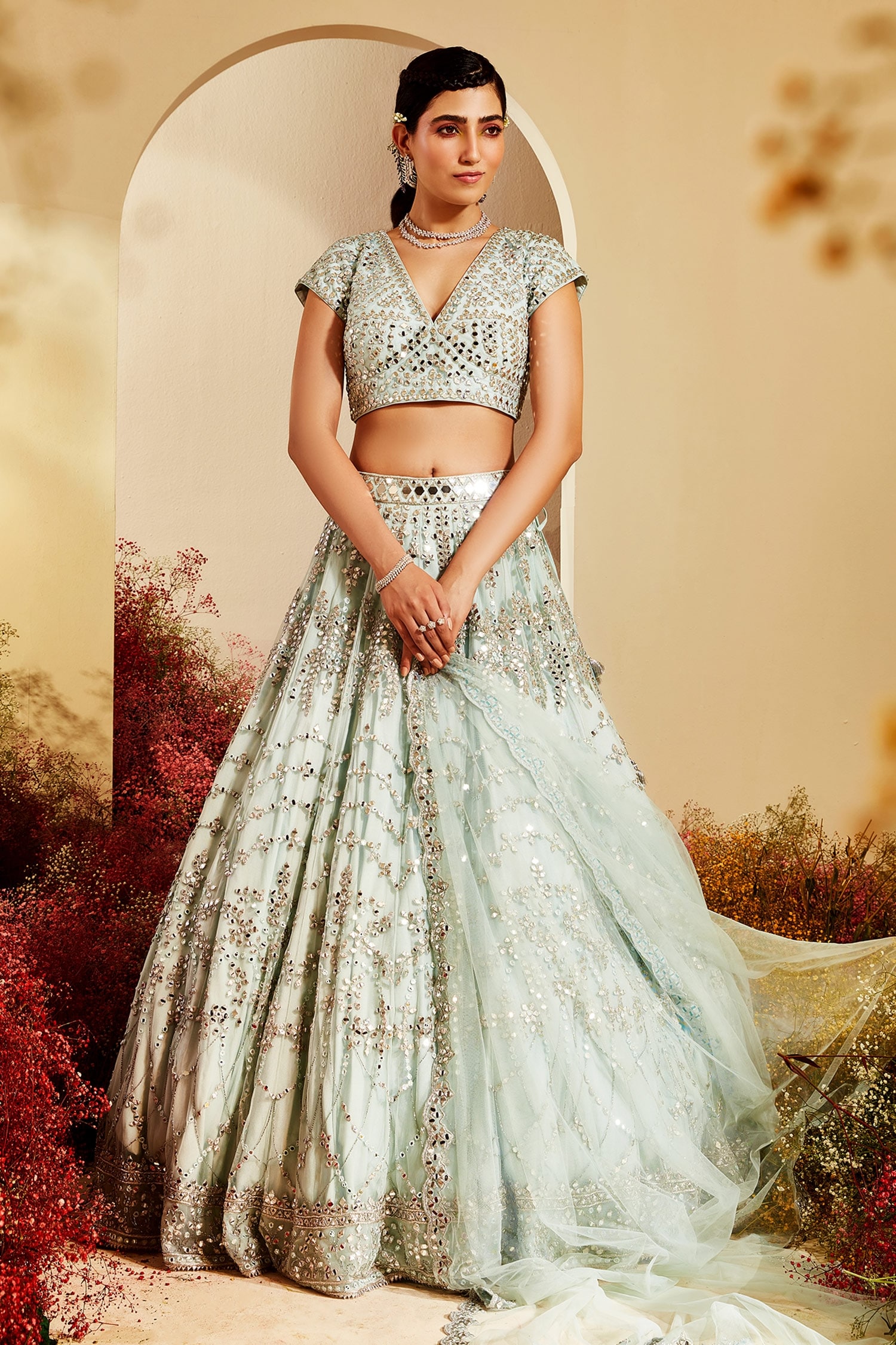 Buy Powder Blue Embroidered Lehenga Online in USA with Dupatta – Pure  Elegance