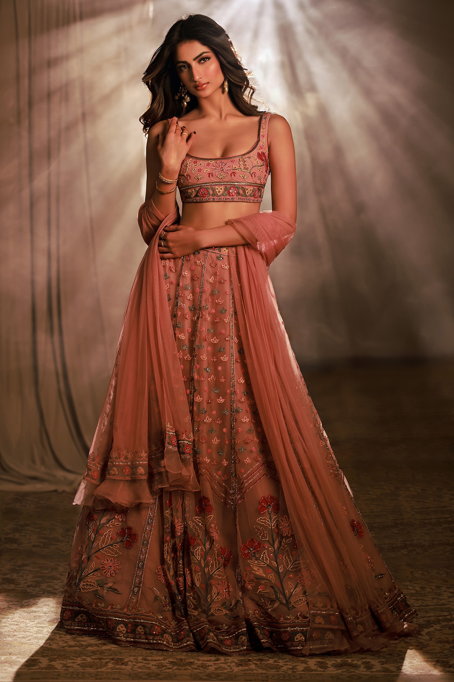 Buy Light Onion Pink Zahra Lehenga Set by Designer RIDHI MEHRA