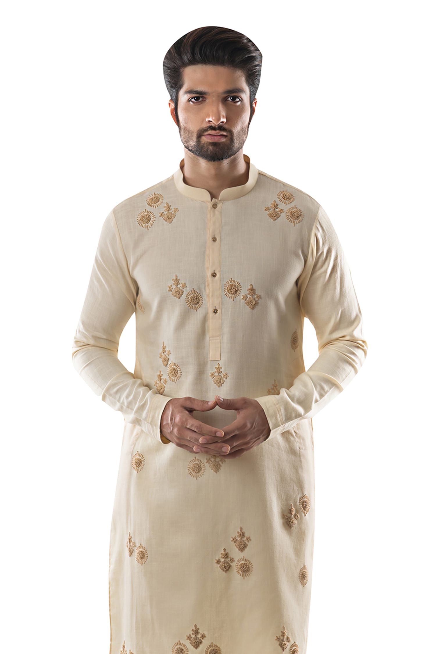 Buy Smriti by Anju Agarwal Beige Linen Cotton Kurta Set Online Aza