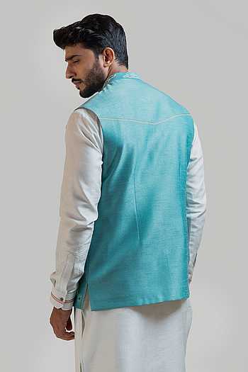 Vansh Hand-Embroidered Buuti Print Nehru Jacket With Kurta Pyjama