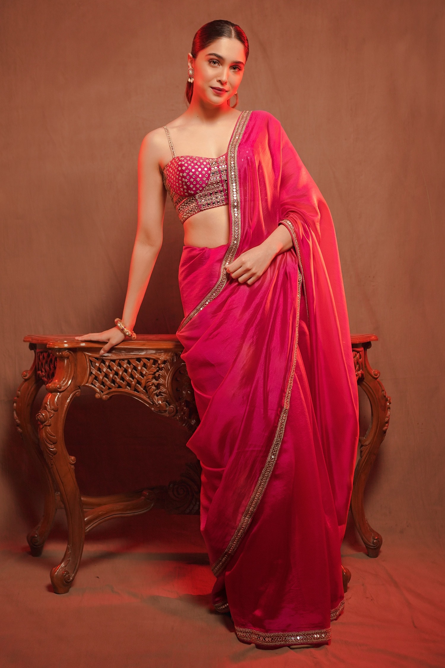 Buy Pink Saree 100% Silk Organza Embroidery Placement With Blouse For Women  by Zoon Online at Aza Fashions.