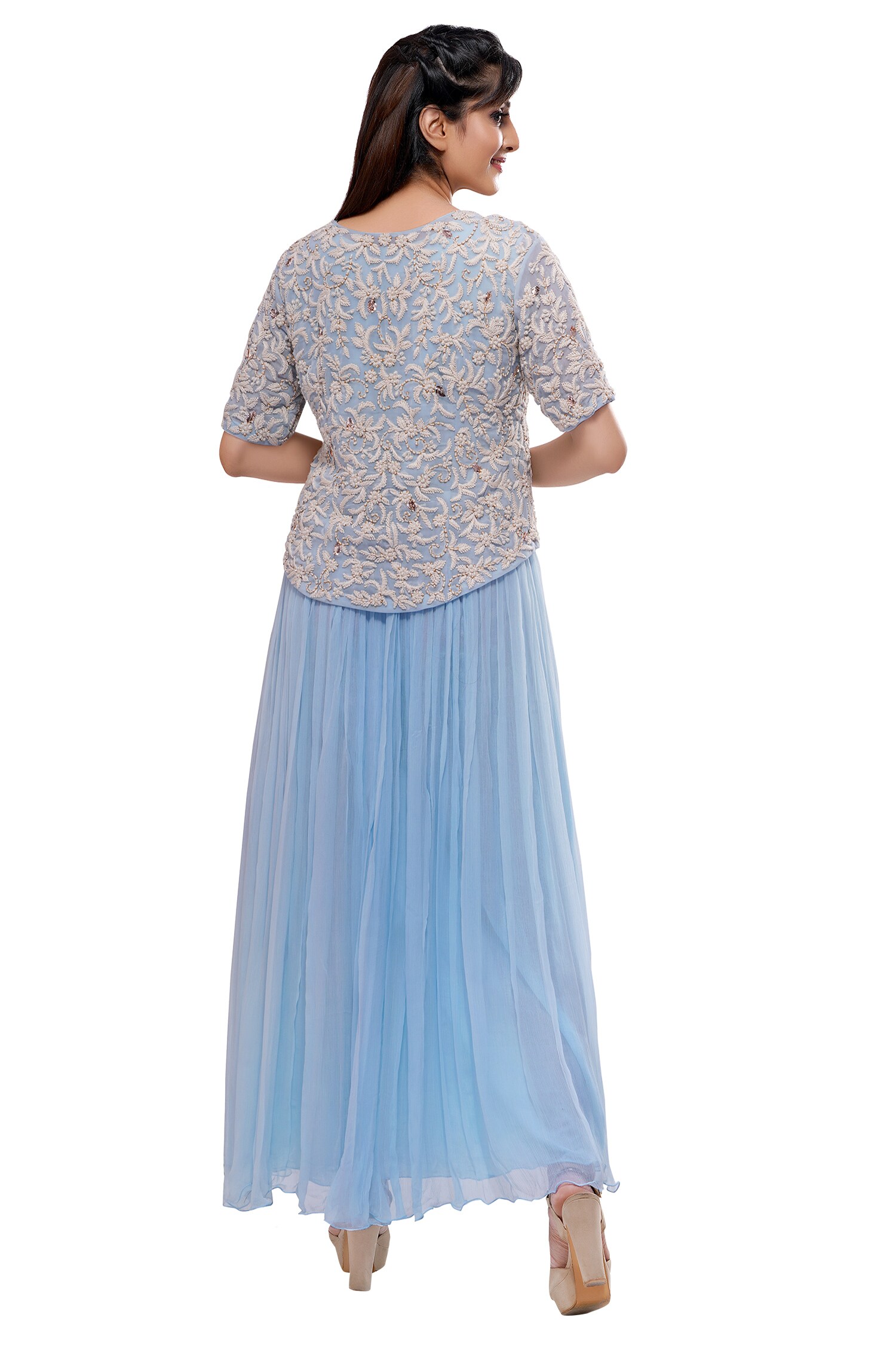 Buy Preeti Jhawar Pleated Gown With Silk Embroidered Jacket Online ...