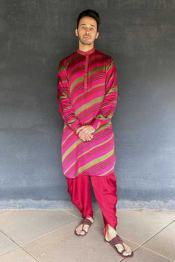 Silk Satin Kurta And Dhoti Pant Set 