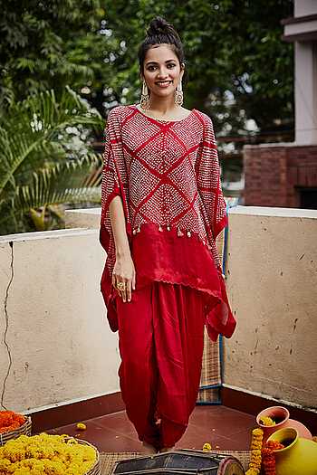 Silk Bandhani Kaftan With Dhoti Pant 